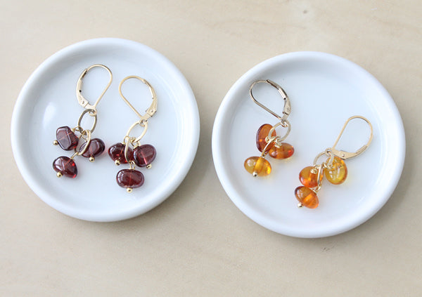 Tumbled Gemstone Earrings garnet and amber in silver