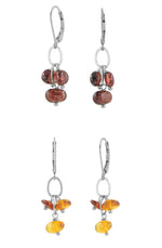 Tumbled Gemstone Earrings garnet and amber in silver