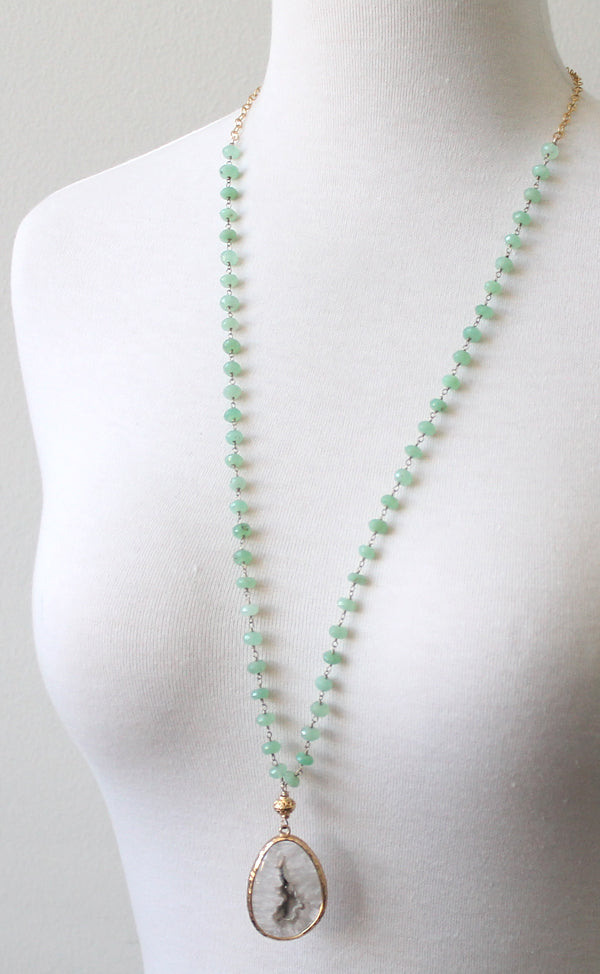 Solar quartz and green chalcedony necklace