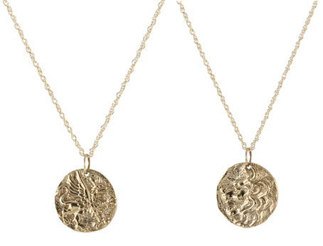Ancient Coin Necklace - griffin and lion