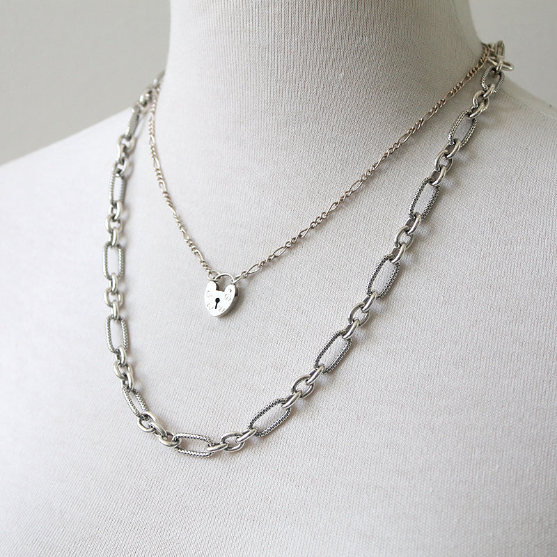 Vintage Sterling Silver Heart Lock & Key Necklace