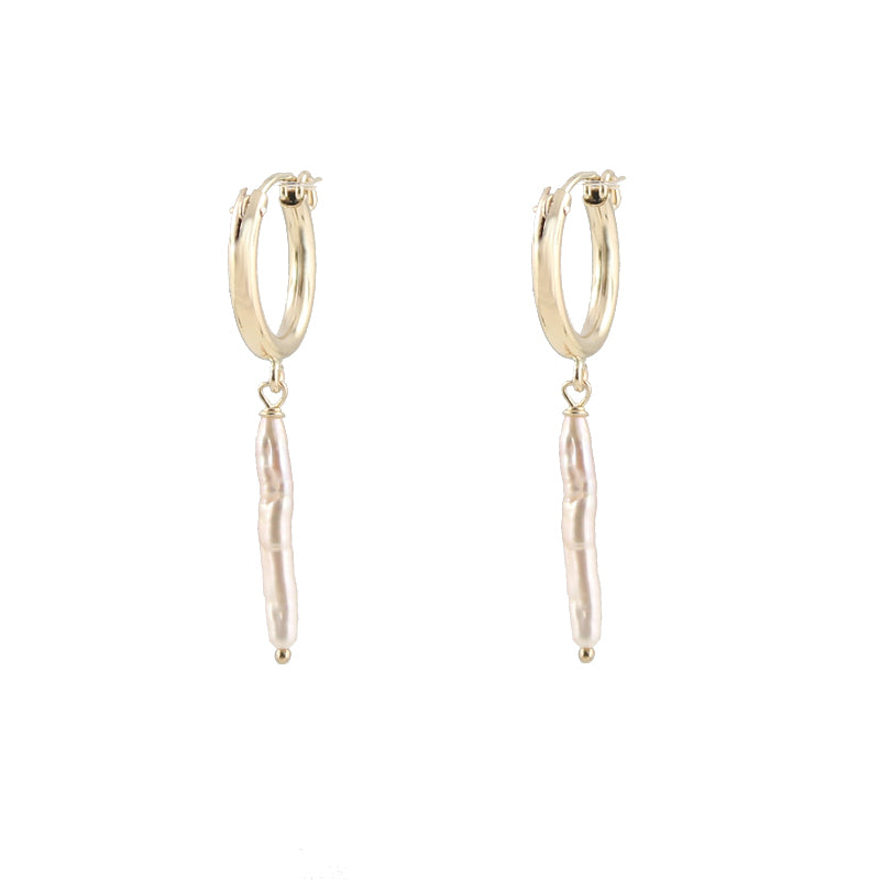 Hoop and Stick Pearl Earrings