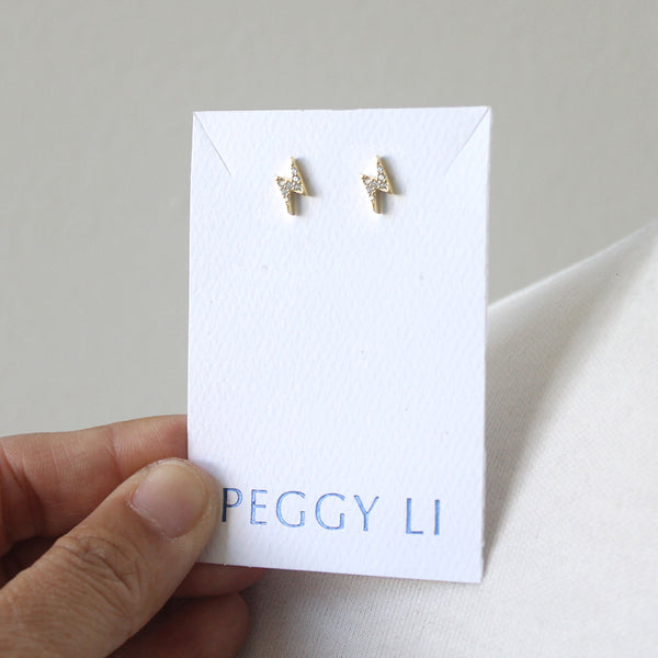 Mini lightning bolt post earrings in gold plate