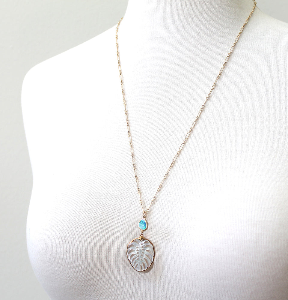 Monstera Leaf and Opal Necklace