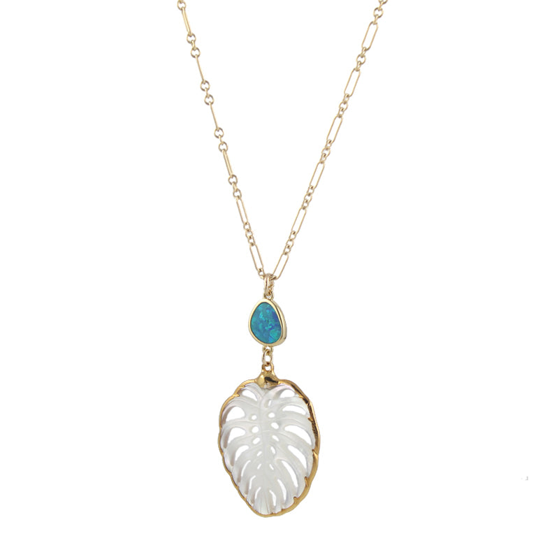monstera leaf necklace Monstera Leaf and Opal Necklace – Peggy Li Creations