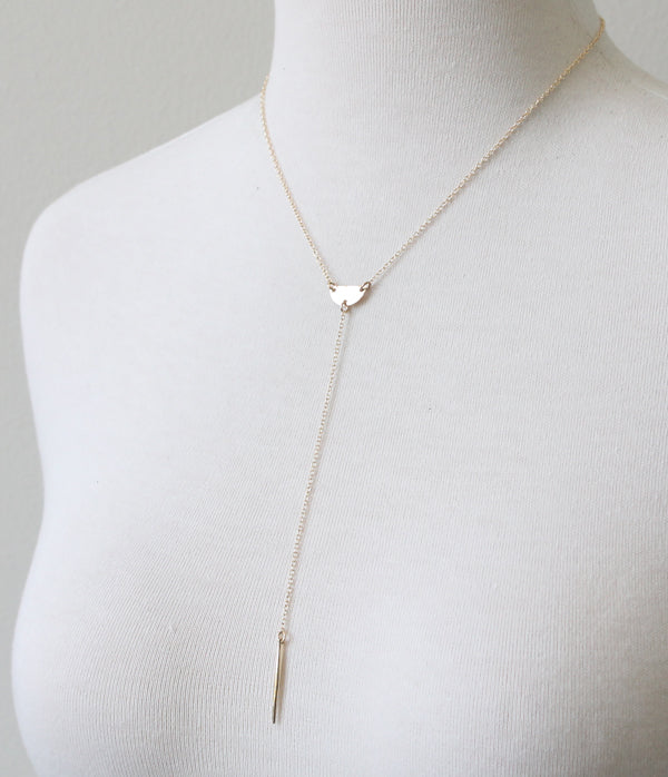 Half Moon Lariat Necklace, gold