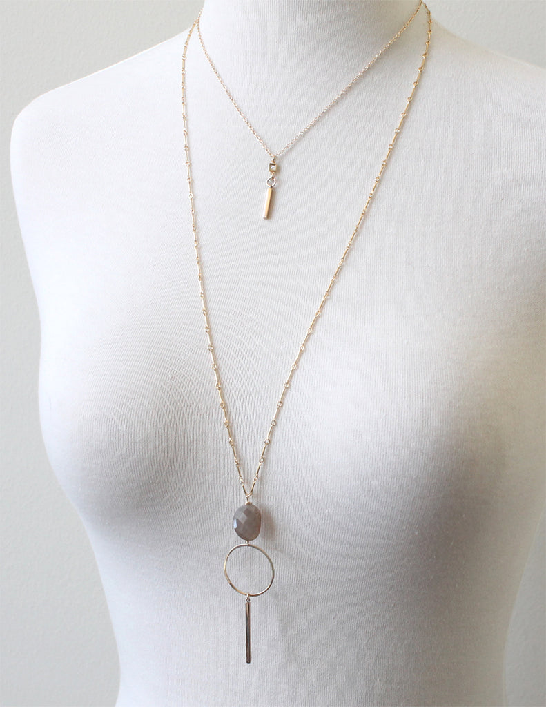 Long Moonstone Bar Necklace