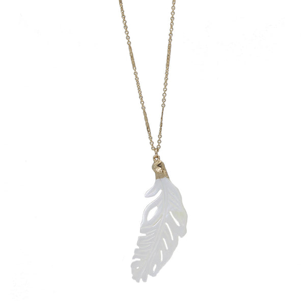 Carved mother of pearl feather necklace