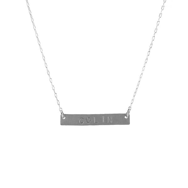 Stamped nameplate necklace, silver