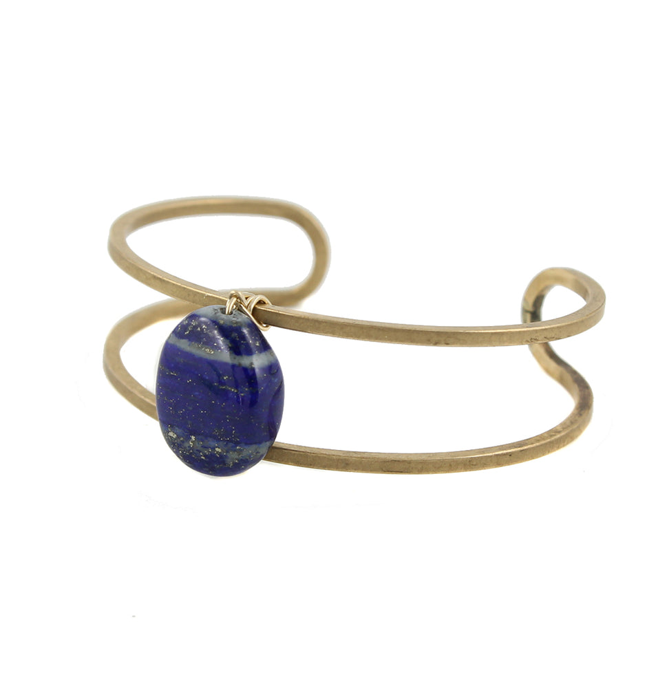 Open wire cuff with lapis stone detail