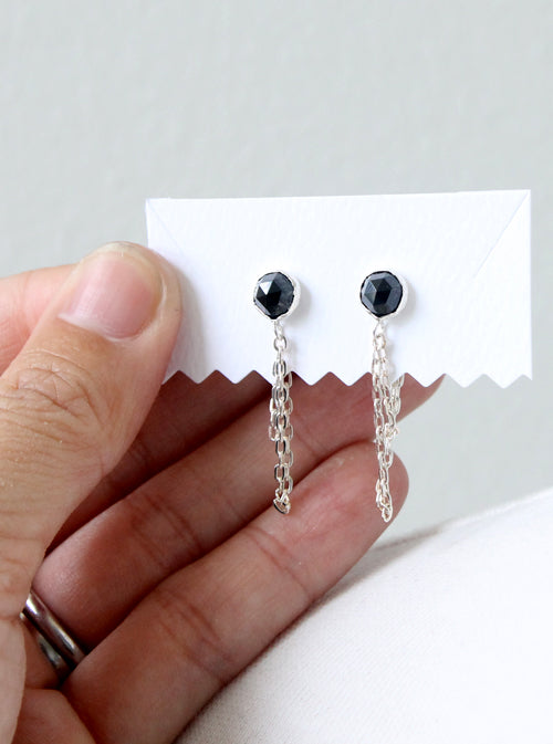 Draped Black Spinel Earrings, sterling silver