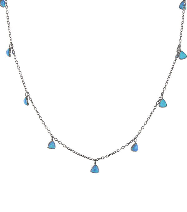 Triangle cut blue opals choker necklace