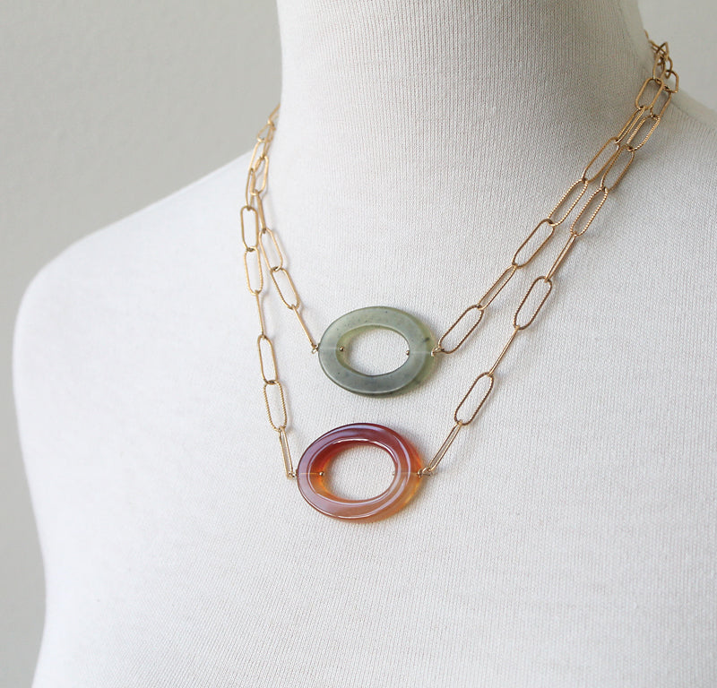 Oval Gemstone Necklace by Peggy Li