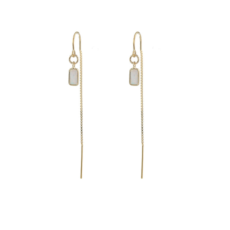 Rectangle Opal Threader Earrings
