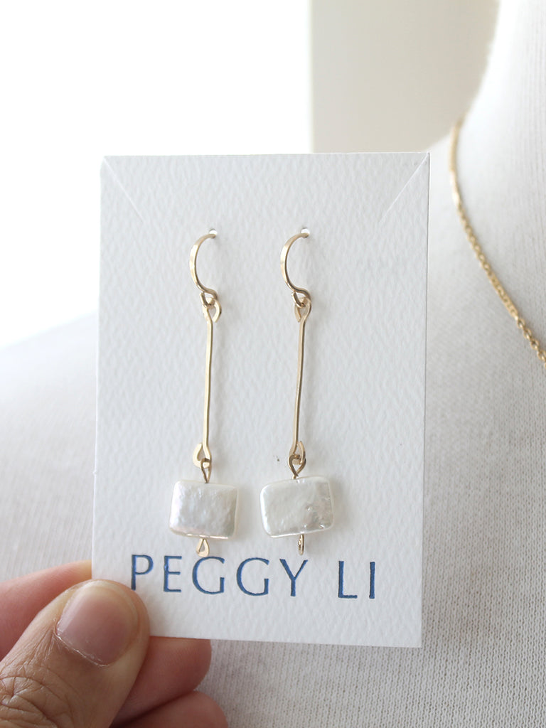 Rectangle Pearl Dangle Earrings