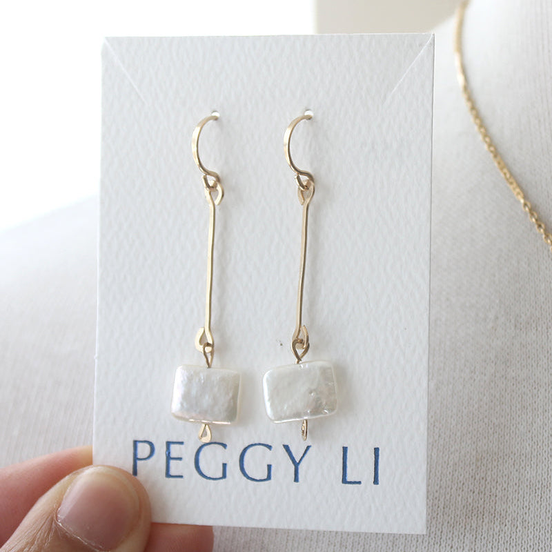 Rectangle Pearl Dangle Earrings