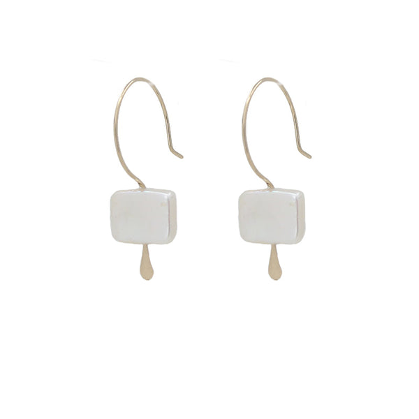 Rectangle Pearl Huggie Earrings