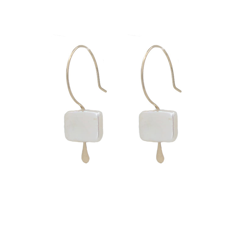 Rectangle Pearl Huggie Earrings