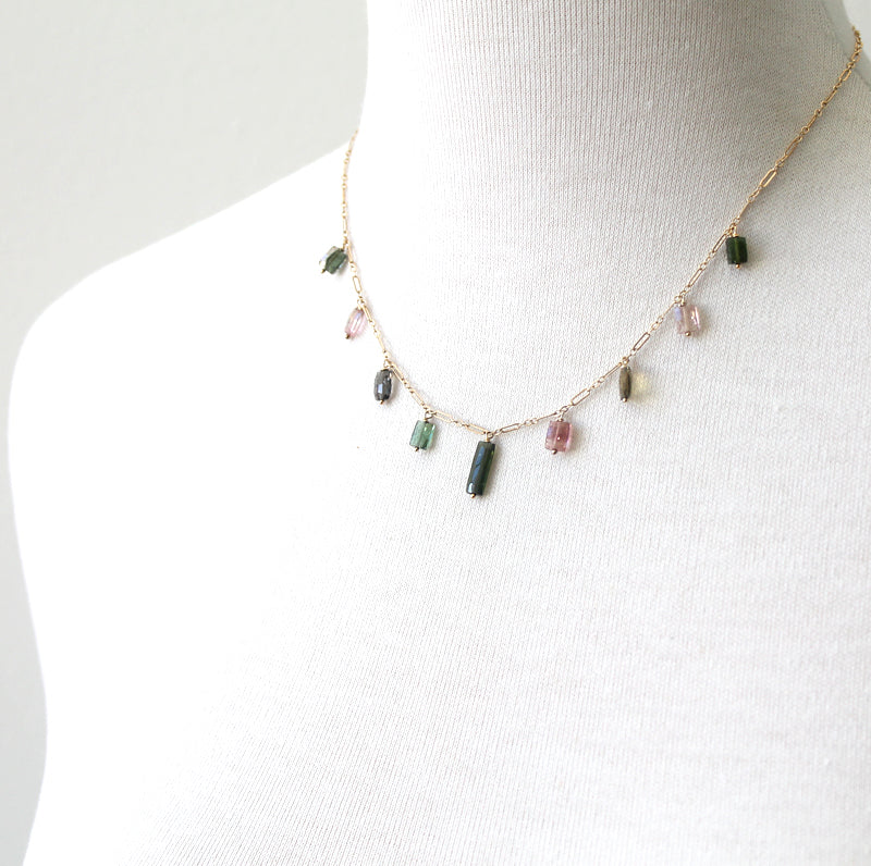 Rectangle Watermelon Tourmaline Necklace