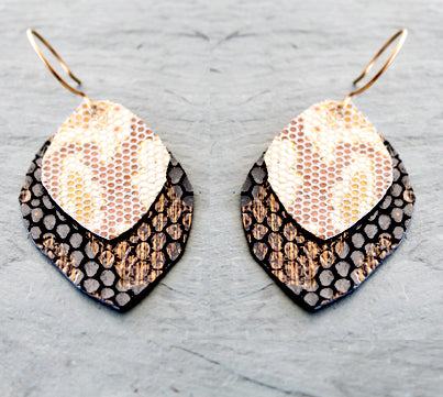 Black and gold recycled leather earrings