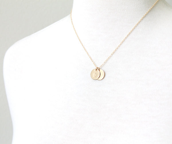 Round Initial Necklace, gold hand stamped
