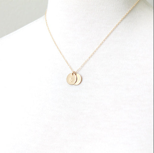 Round Initial Necklace, gold hand stamped