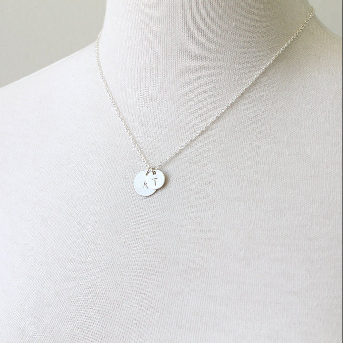 Stamped Round Initial Charm Necklace, silver