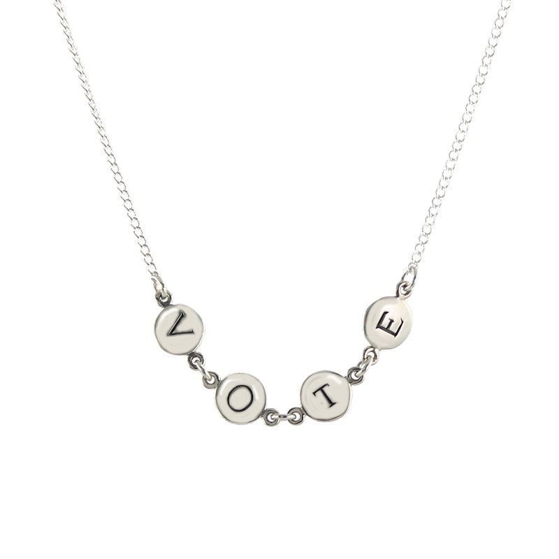 Silver letter vote necklace