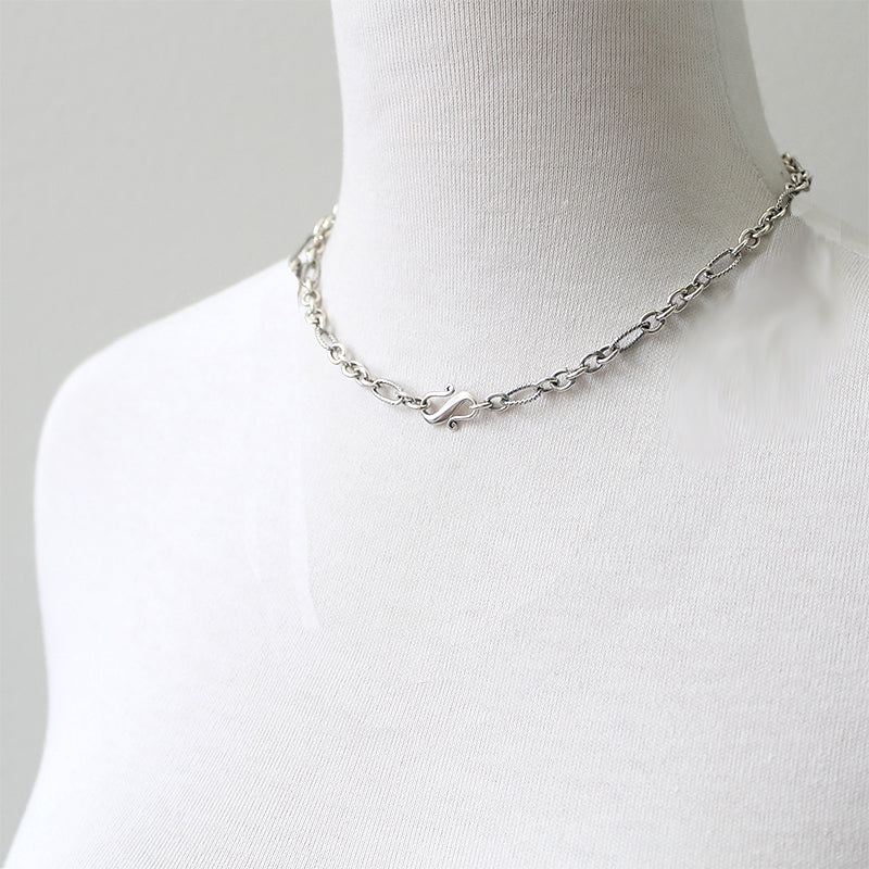 S clasp silver mixed link chain necklace