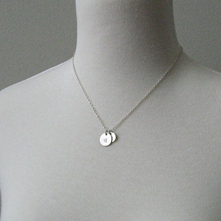 Script cursive letter charm necklace, silver