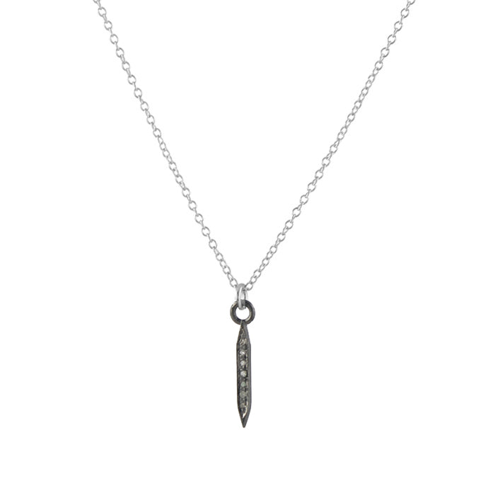 Small diamond spike necklace in oxidized silver