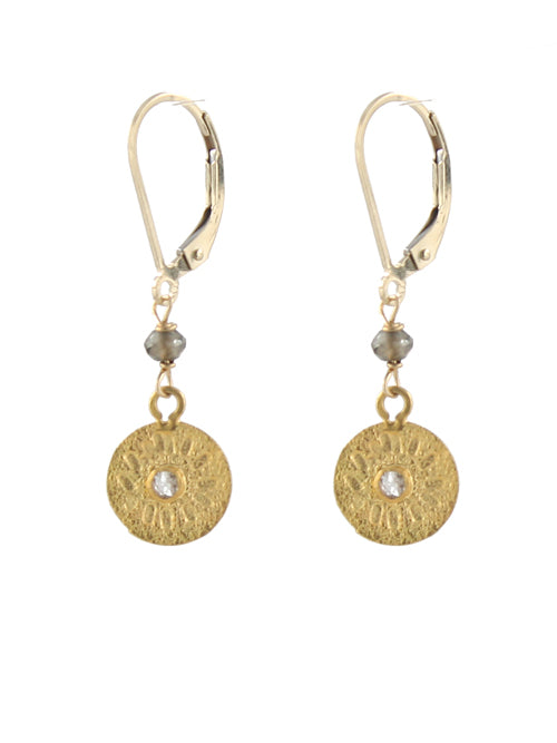 Diamond Sun Disc Earrings gold