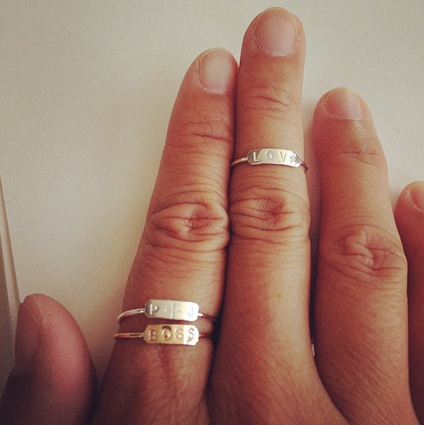 Stacked Nametag Rings by Peggy Li Creations