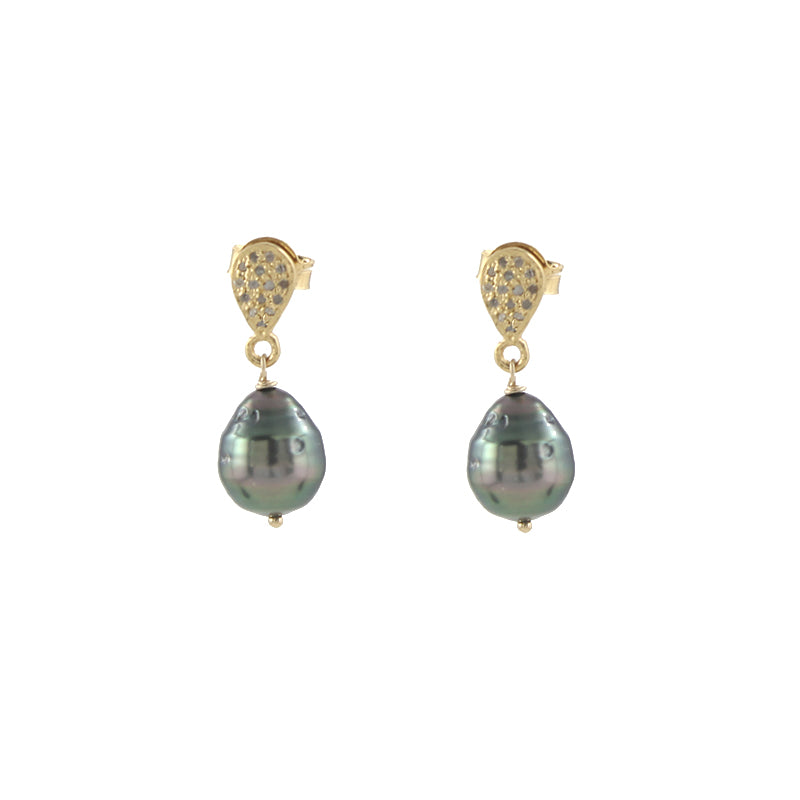 Pave Diamond and Tahitian Pearl Earrings