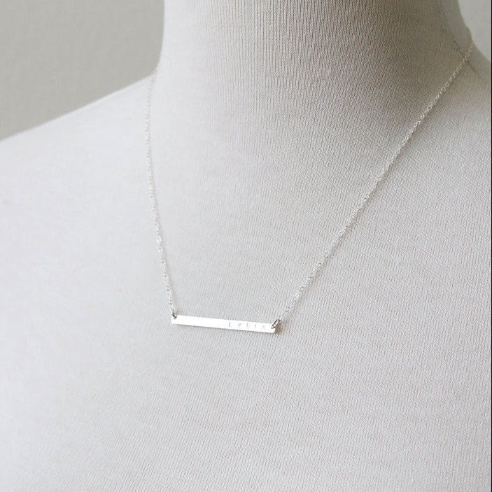 Skinny bar necklace, sterling silver detail