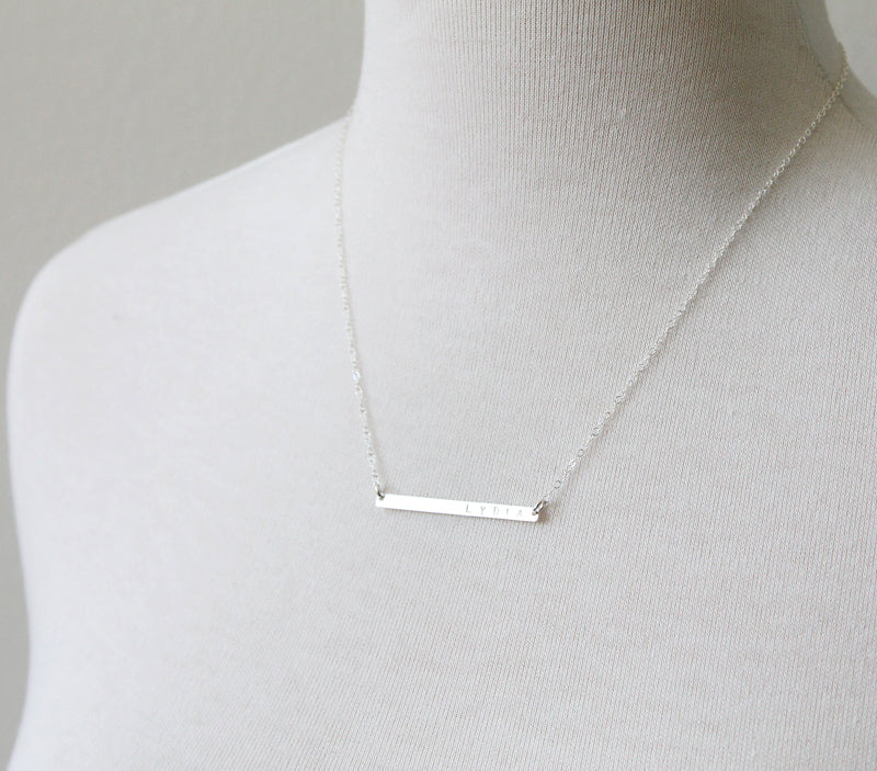 Skinny bar necklace, sterling silver detail