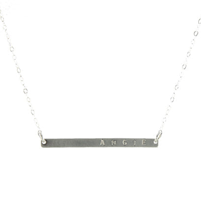Skinny stamped bar necklace sterling silver