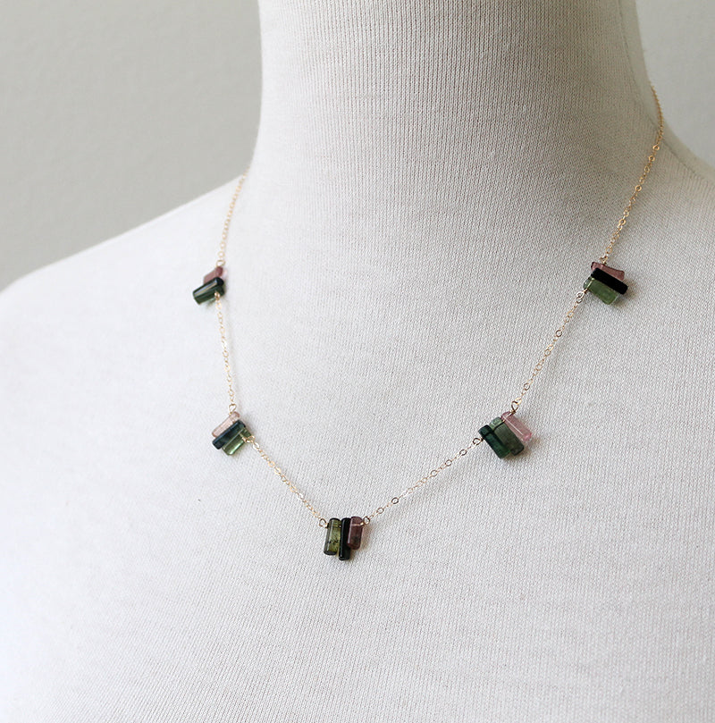 Watermelon Tourmaline Spires Necklace