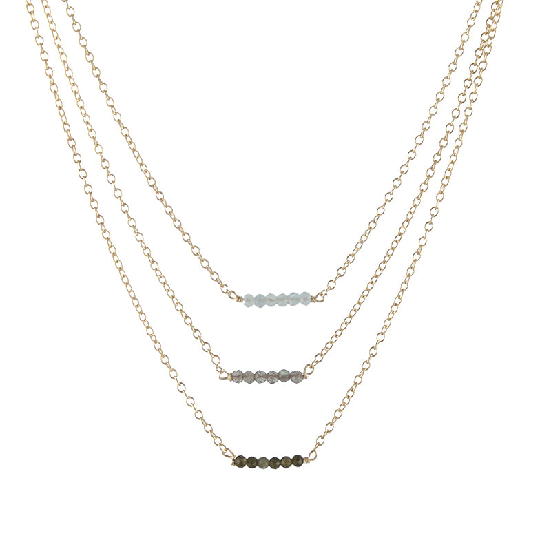 Triple Caviar Gem Necklace