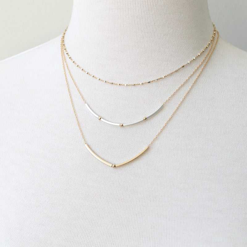 Square tube bead necklace layering