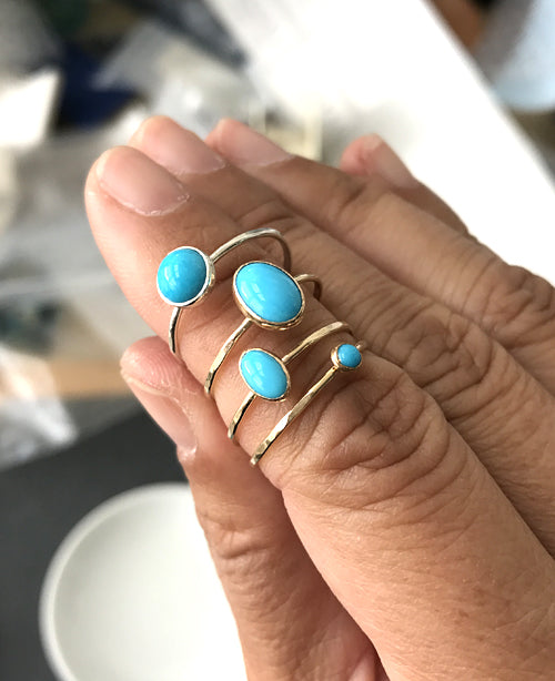 Tiny Turquoise Cabochon Stacking Rings