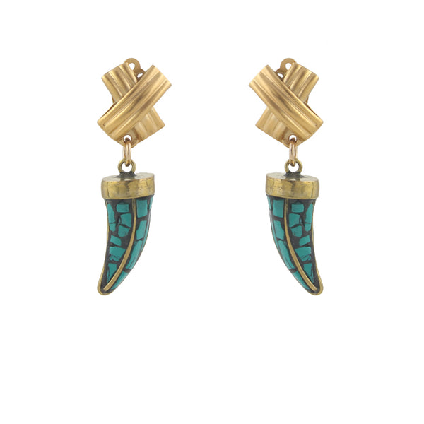 Cross Hatch Tusk Clip On Earrings