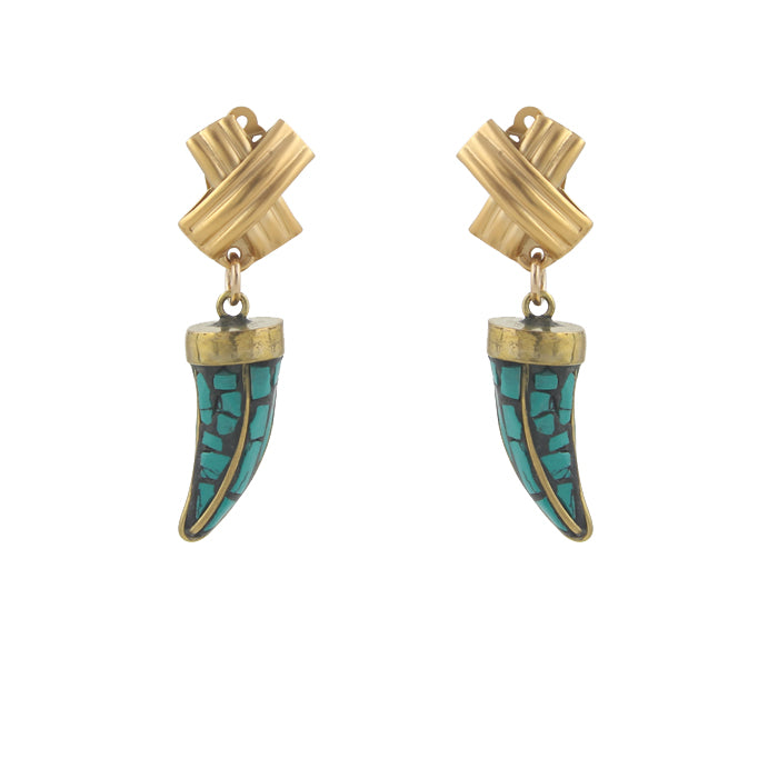 Cross Hatch Tusk Clip On Earrings