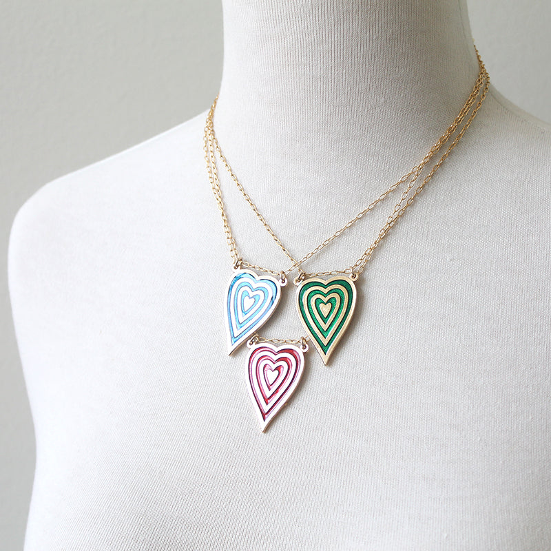 Vintage heart stripe necklace