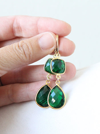 Ava Emerald Green Waterfall Drop Statement Earrings Jaipur Rose Gold Plated  Indian Jewelry | Jaipur Rose