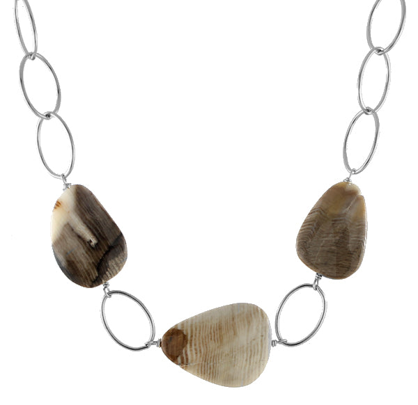 Wood Opal Necklace sterling silver